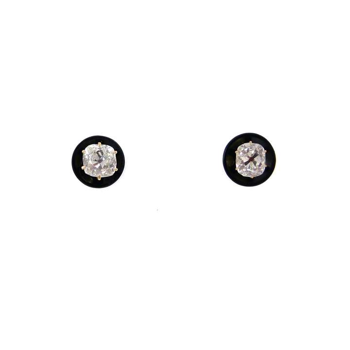 Pair of antique diamond and onyx stud earrings